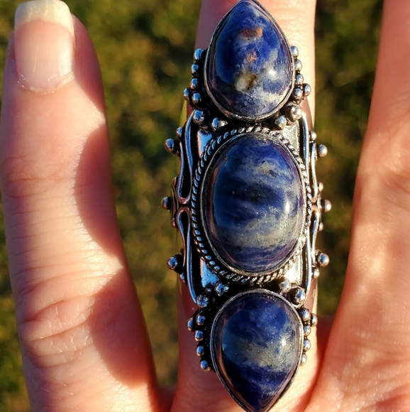 New Oversized Sodalite 925 Silver Statement Ring. - Picture 8 of 16